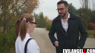 Petite Student Gives Blowjob at Teacher's Desk