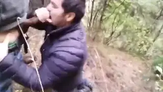 Hairy Bear Gives Deep Blowjob in Woods