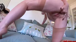 Busty Redhead MILF Stuffs Pantyhose Deep Inside