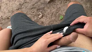 Stranger Gives Handjob and Foot Finish in Woods