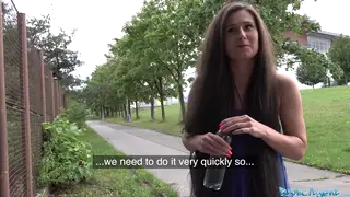 European Beauty in Uniform Gives POV Blowjob Outdoors
