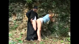 Petite European Teen Deepthroats Older Man Outdoors