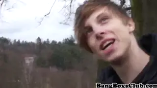 European Twink Takes Bareback Outdoor Pounding and Cumshot