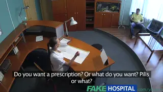 Brunette Nurse Gives a Blowjob at the Hospital Desk