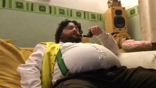 Hairy Bear Daddy Relaxes with a Slow Smoke After the Ball