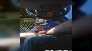 Solo Guy Strokes Thick Cock to Explosion in Parked Car
