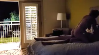 Petite Wife Rides Her Husband on a Hotel Balcony