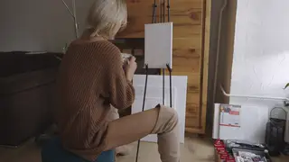 Blonde in Stockings and Lingerie Masturbates Solo
