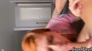 Redhead Teases Boyfriend's Friend Outdoors With Spanks