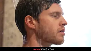 Hairy Uncut Stud Strokes to Cumshot in the Shower