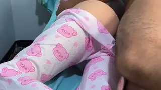 Asian Student Roleplays Exam Prep in Piggy Pajamas