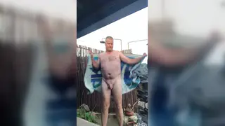 Blonde Hunk Masturbates Outdoors From Shower to Pool