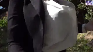 Busty Japanese Teen Spanked and Fucked Doggystyle Outdoors