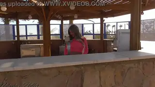 Blonde Wife Flashes Her Curves During a Bar Striptease
