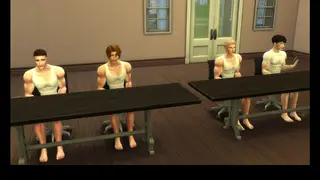 Mature Teacher Claims Student at Desk in Classroom