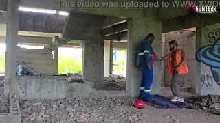 Hairy Latino Sucks Cock on a Construction Site
