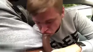 European Stud Deepthroats Uncut Cock in Car