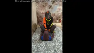 Spandex Hero and Leather Biker Stroke Their Suits