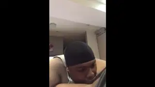 Chubby Black Guy Gives Sloppy Blowjob on Cam