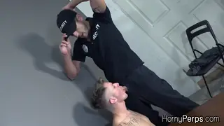 Security Guard Gets Rimmed and Sucked at Office Desk