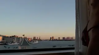 Solo Guy Strokes to Climax on Hotel Balcony