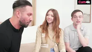 Petite Redhead Rides Fat Cock While Cuckold Watches