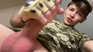 European Military Jock Strokes Big Cock to Cumshot