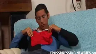 Latino Crossdresser Kneels in Stockings for Dominant Blowjob