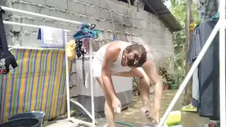 Filipina Amateur Enjoys Outdoor Shower and Spanking