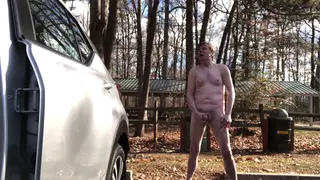 Mature Daddy Strokes Cock And Plays With Feet In Car Park