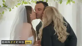 Busty Blonde MILF Teaches a Couple in a Pre-Wedding Threesome