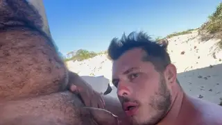 Hairy Latino Bear Caught Receiving Public Blowjob on Beach