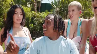 Busty MILF Rides Multiple Men in Outdoor Gangbang