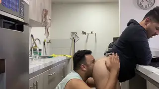 Latino Stepson and Bear Stepdad Bareback in Kitchen