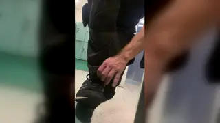 Mature European Daddy Strokes Bulge in Locker Room