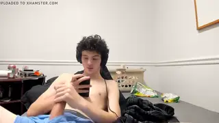 Slender Guy Strips and Strokes Alone at Home