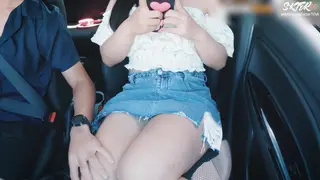 Curvy Asian Wife Gives Driver a Blowjob in Car