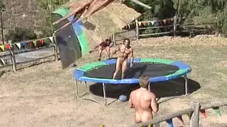 Muscular Latin Group Plays Naked Games Outdoors