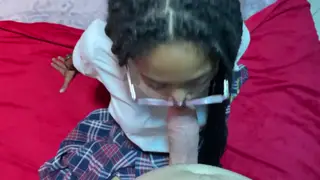 European Teen in Uniform Takes Facial After Desk Pounding