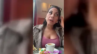 Busty Petite Latina Flashes Curves in Public Bathroom