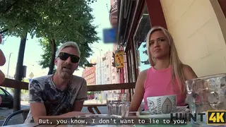 Blonde European Cheats Outdoors While Husband Watches Nearby