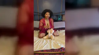 Ebony BBW in Lingerie Enjoys Solo Play on Bed