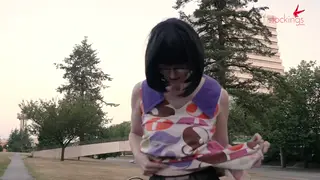 Brunette Secretary Strips Naked on a Busy Public Street