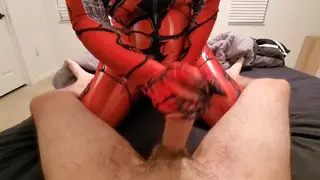 Curvy Cosplayer Rides POV in Spider-Themed Gear