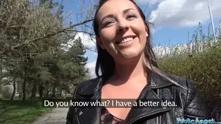 Brunette Gives a Blowjob on a Car Hood Outdoors