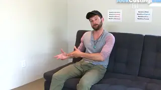 Hairy Hunk Performs Casting Handjob With Oiled Cock
