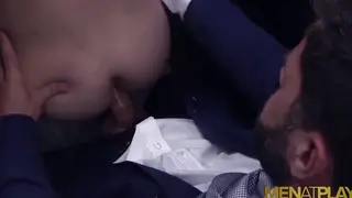 Bearded European Hunk Barebacks Muscular Bottom at Gloryhole