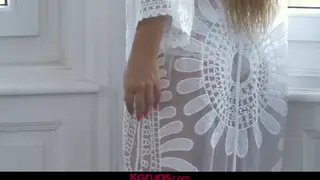 Voluptuous Blonde MILF Masturbates in White Lingerie