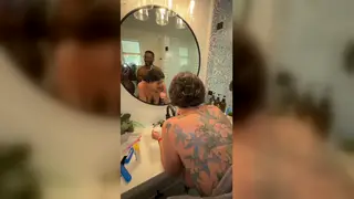 Mature Brunette MILF Sucks BBC in Bathroom Morning Quickie