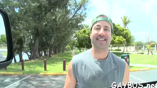 Hairy Bear Rides Thick Cock in the Back Seat